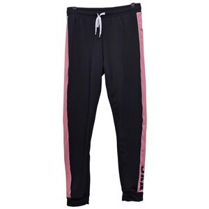 Love Joggers Women XL Black Pink Side Stripe‎ NYC Fleece Lined Gym Athleisure